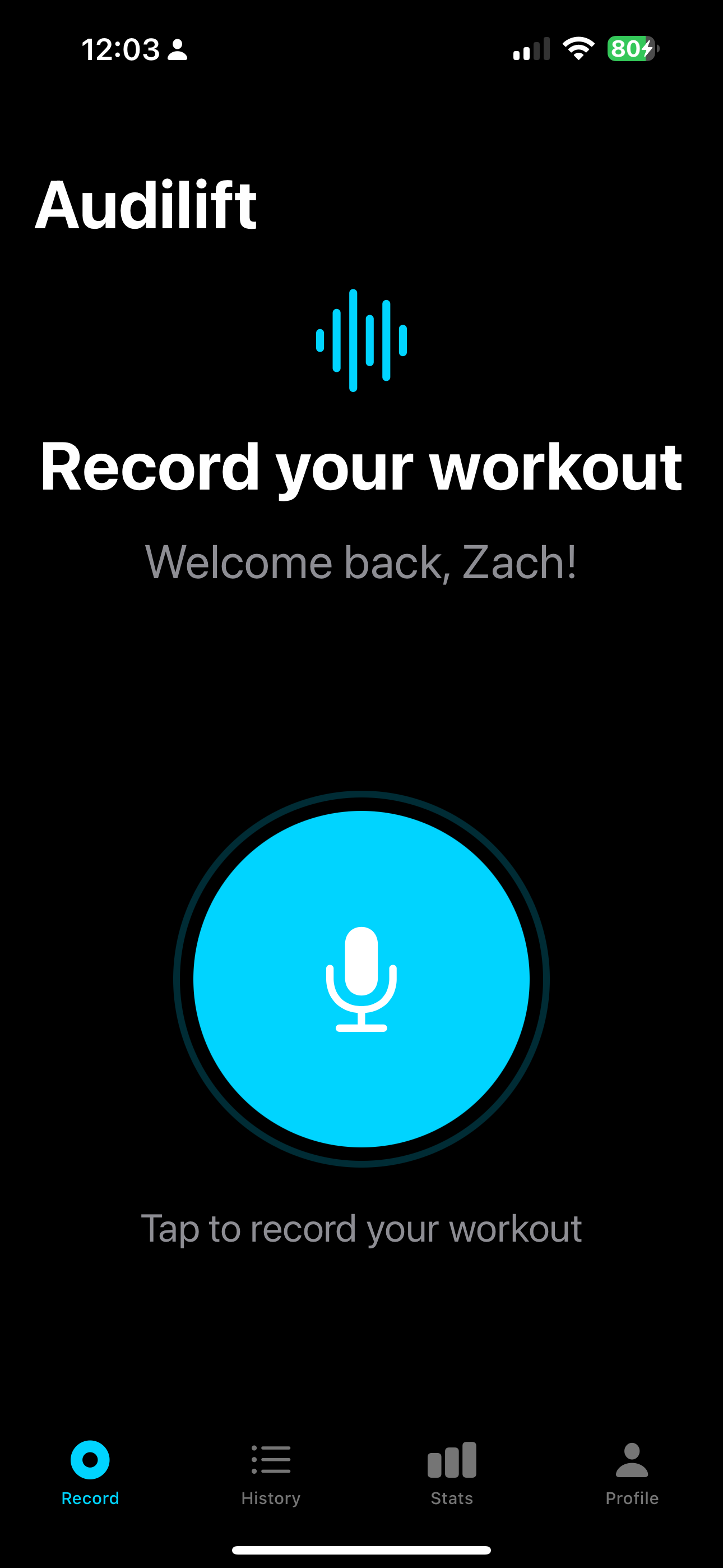 Audilift app recording screen